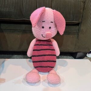 Pink and Black Striped Crochet Pig Plush